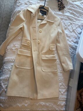 White House Black Market Cream Button-Front Wool Blend Coat